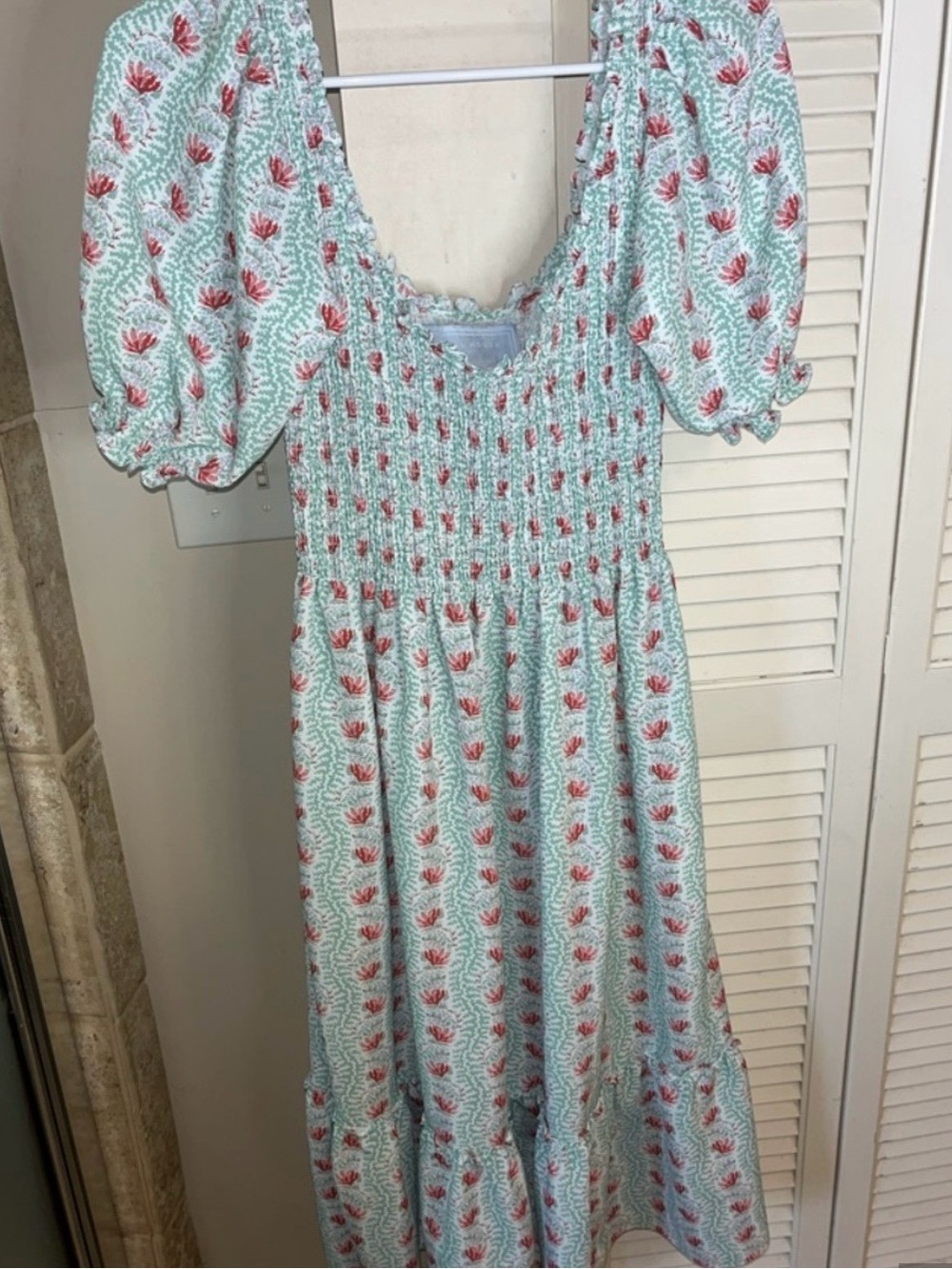 Hill House Mint Midi Dress with Coral Floral Motif - Picture 3 of 3